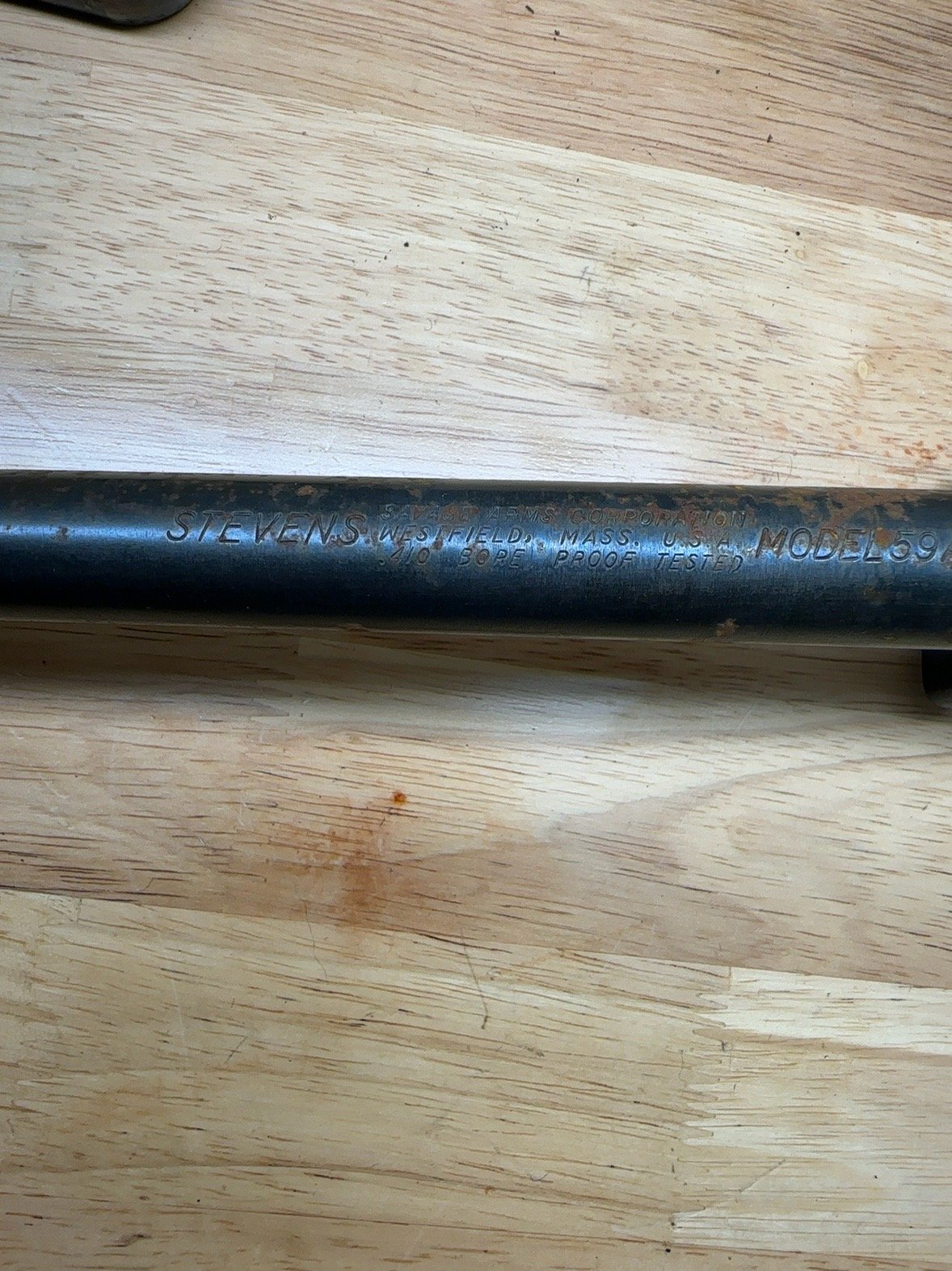 Barrel marking showing Stevens Model 59A and .410 bore
