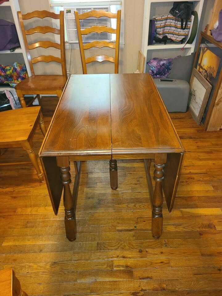 Marketplace drop-leaf table shown with both leaves lowered
