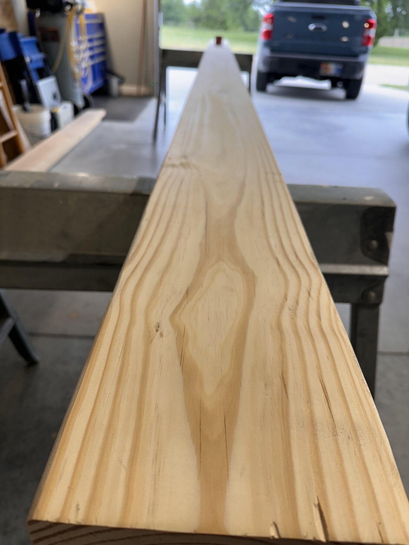 Board Two stretching through the garage after conditioner and before stain