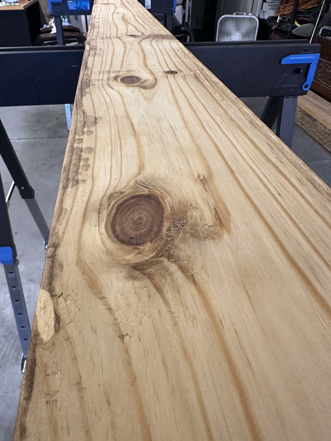 Long view of Board Two after one coat of Early American 230 stain