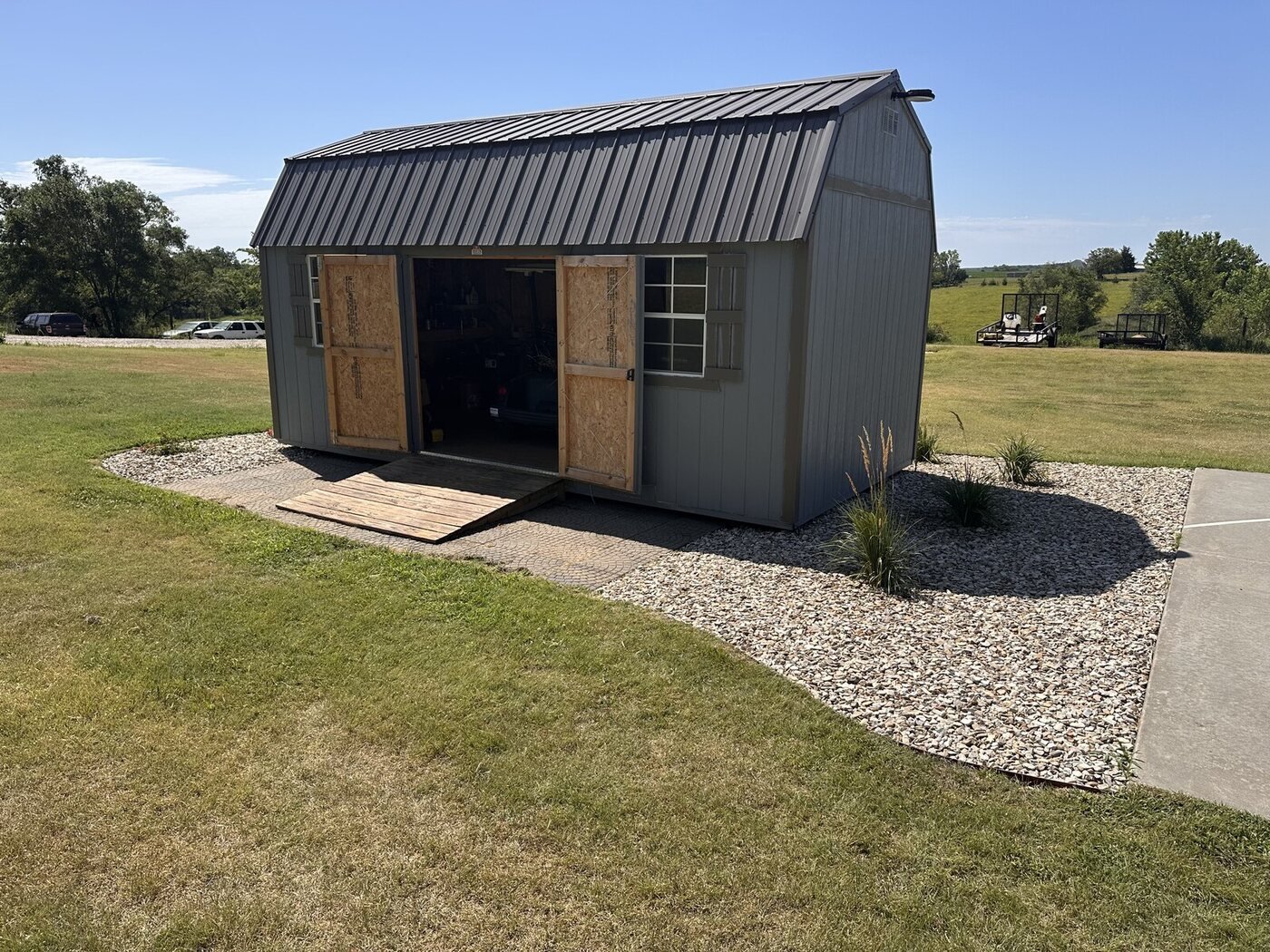 Picture Day overview of the landscaped shed from the front lawn